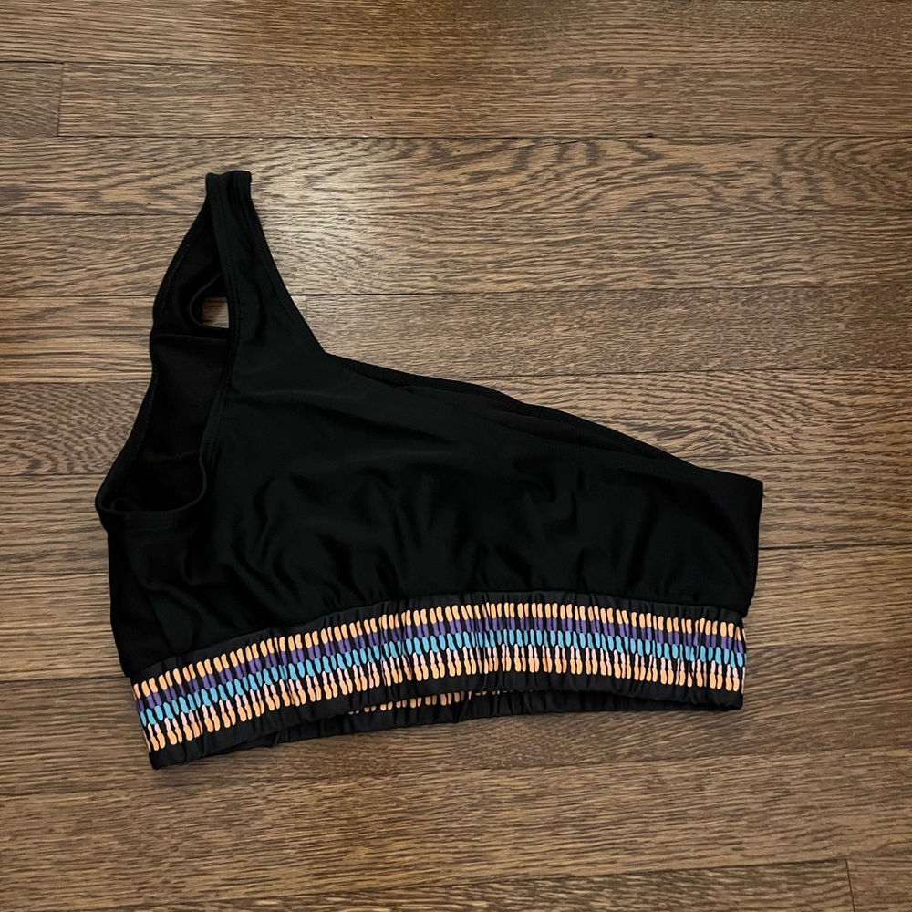 Black One-Shoulder Bikini Top with Colorful Trim